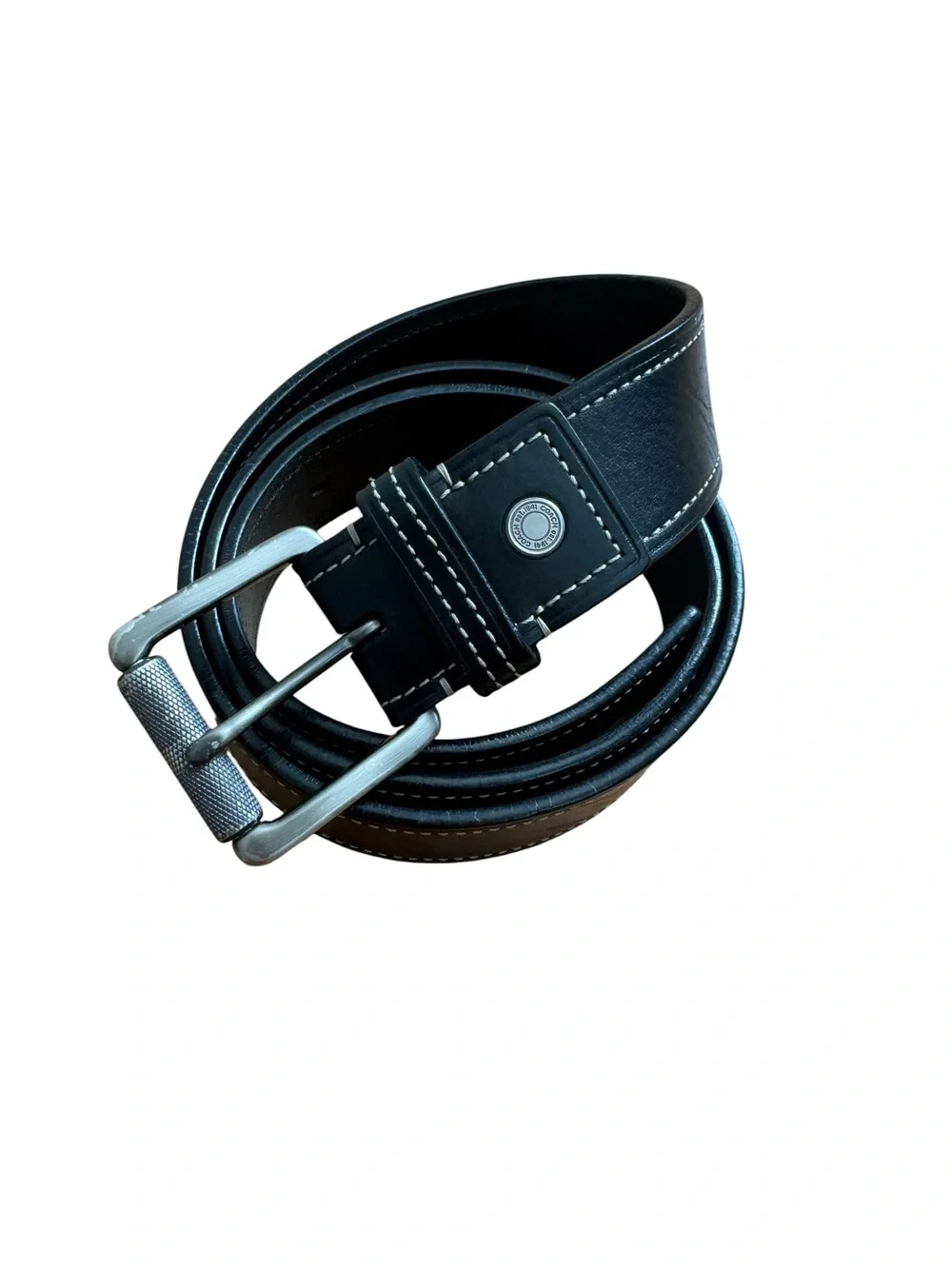 Vintage COACH 90009 Men's Black Leather Belt Contrast Stitch Silver Buckle 38